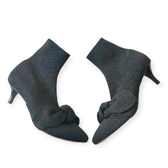Loeffler Randall Kassidy Stretch Bow Booties,‎ Black/Metallic Knit, 8.5B, New - Picture 2 of 14